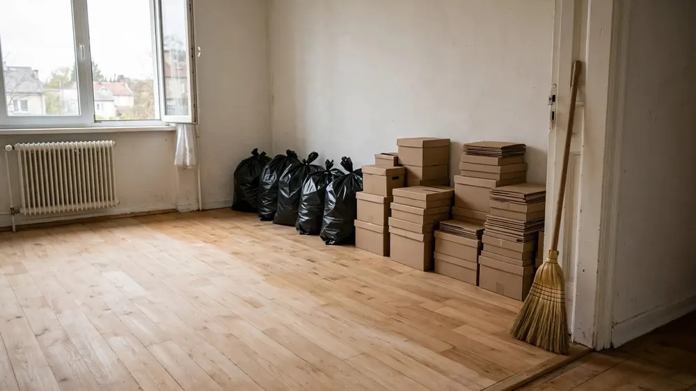 Opróżnianie mocno zagraconego mieszkania po osobie zbierającej rzeczy