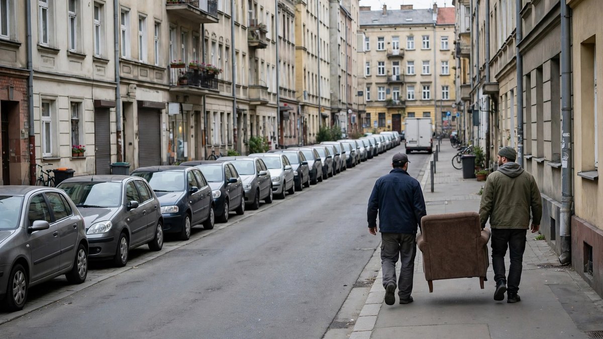 Wąska klatka schodowa, kręte schody i brak miejsca dla busa przy wywozie mebli — zdjęcie 3