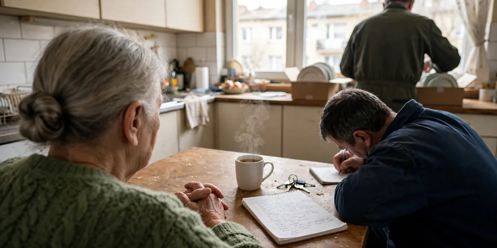 Opróżnianie dla seniorów Stryków — ekipa wynosi rzeczy z opróżnianego lokalu