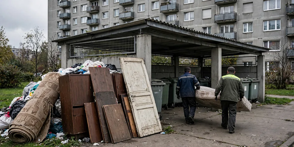Wywóz gabarytów Brzeziny — załadunek starych mebli i sprzętu na samochód dostawczy