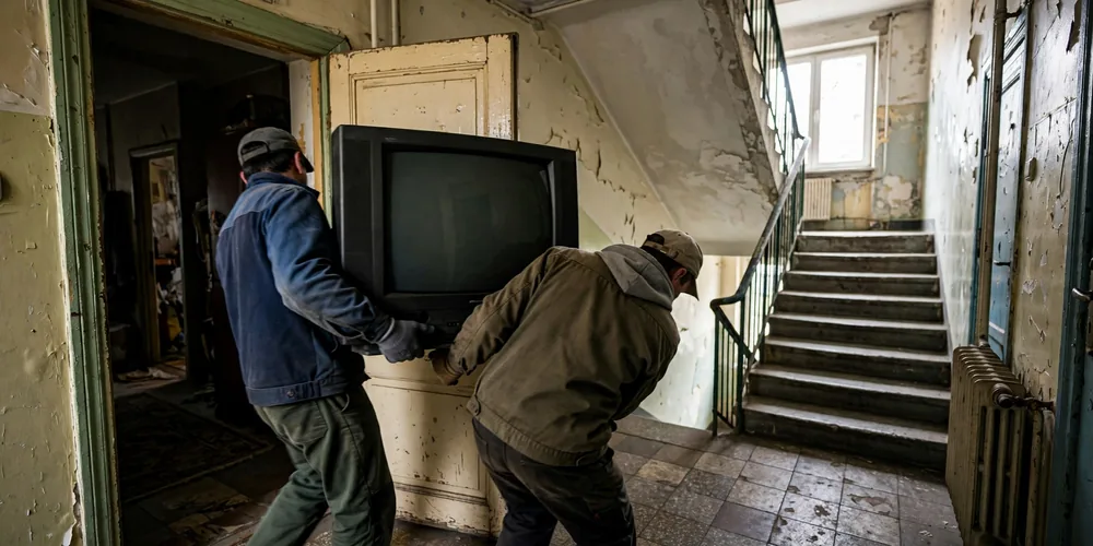 Wywóz telewizora Brzeziny — załadunek starych mebli i sprzętu na samochód dostawczy
